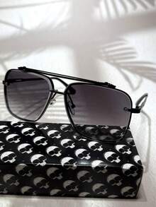 POLASUP 1pc Thick Double Beam CNC 3D Cut Diamond Rimless Aviator Fashion Glasses, Thick Metal Frame, Fashion Metal Glasses With Hollow Legs, Retro Middle East Style, Suitable For Daily Commute, Vacation, Outdoor Activities, Gold, Black Gradient, Tea Color Back To School Fashionable Preppy School Look - 棕色 - 查看 9