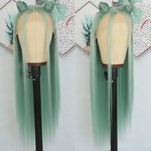 13X4 Purple Hair Synthetic Lace Front Wigs 26 Inch Pre Plucked Long Straight Hair Wigs 13X4 HD Lace Wigs Glueless Dark Purple Colored Wigs Heat Resistant Halloween Wigs Deep Purple Long Silky Straight Lace Front Wigs For Fashion Women For Daily Christmas Party Cosplay Use - màu xanh lá - Xem 4