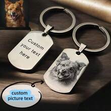 Customized Photo/Text Engraved Key Chain, Personalized Dog Tag Style Key Holder, Suitable For Men, Boyfriend, Father, Halloween, Christmas, Holiday Gifts, Pet Dog Accessory Key Chain - Multicolor - View 2