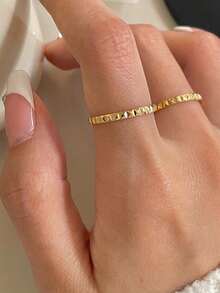 1 件时尚金色铆钉斜面戒指，高显色性低过敏性不锈钢简约戒指，适合女性日常搭配和节日礼物 - 金色 - 查看 2