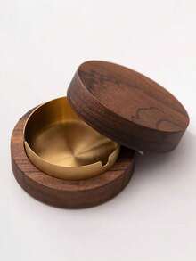 1 件家用创意木质内饰不锈钢盖烟灰缸 - 彩色 - 查看 12