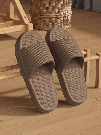 Plus Size 48-49 Men's Minimalist Home Slippers, Summer Anti-Slip Quiet Striped Comfortable Slides, Unisex Open Toe Flat Soft Bottom Non-Stuffy Indoor Breathable Sandal