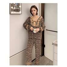COTOLO Conjunto de Pijama de Mujer con Piezas Unidas de Encaje Cuello en V Estilo Ajustado de Estampado de Leopardo y Sexy para el Hogar Conjunto de Pijama de Mujer,pijamas de mujer,pijama,pans de mujer,pijamas - estampado de leopardo - Ver 7