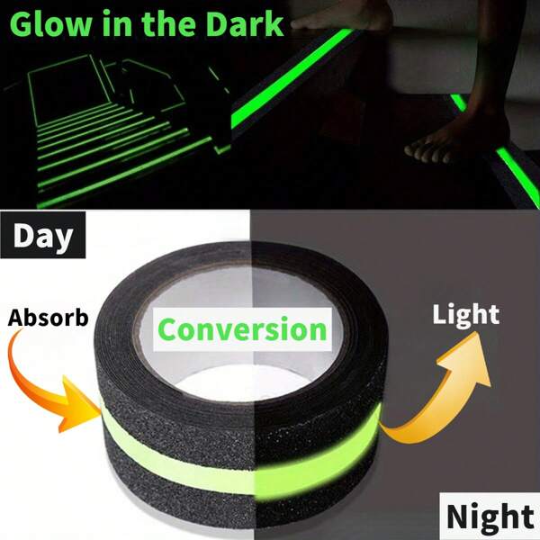 5M (16.4ft) Glow In Dark Anti-Slip Tape | Self-Adhesive Photoluminescent Grip For Stairs, Bathroom & Pool Steps | Abrasive PVC Floor Tape - 1 Roll Covers 10-15 Standard Steps