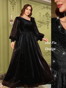 SUPGIR [Random Cut] Elegant Sweetheart Neck Ruffle Sleeve Sequin Embroidered Floral Maxi Formal Dress