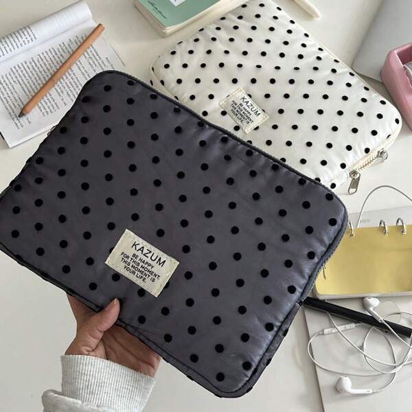 YOONI Korean Polka Dot Lace Laptop Sleeve, Soft Touch Embroidered Tablet Bag For 9.7/10.2/11 Inch IPad & 13/14/15.6 Inch Notebook, Black & White Options Laptop Bag For Women Mac Book Case College Essentials Back To School