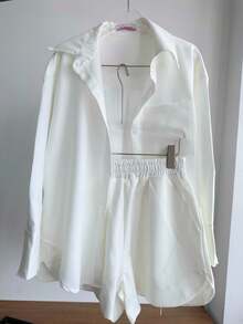 WOMEN'S SHIRT AND SHORTS SET SP013 - White - View 1