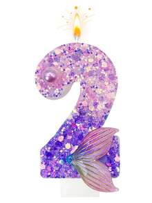 Mermaid Party 0-9 Number Candles, 1-100 Years Old Birthday Candles, Glitter Series, Birthday Cake Candles, Baking Candles, Atmosphere Decor, Suitable For Birthday Party, Housewarming Party, Anniversary, Wedding Party, Mermaid Theme Party Cake Decoration