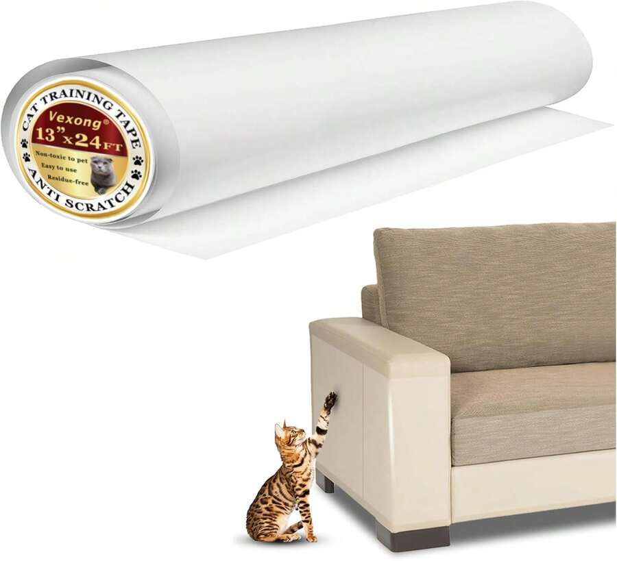 Anti Cat Scratch Furniture Protector, Transparent Self-Adhesive Couch Furniture Protectors From Cats Scratching Claws, Cat Scratch Couch Protector (13" X24FT) - Multicolor - View 1