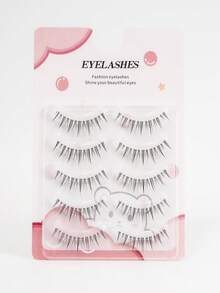 QDUM卡通风格假睫毛，5对装，透明睫毛杆，自然妆效，睫毛嫁接，卷翘柔软，适合角色扮演、日常妆容、亚洲妆容 - 黑色 - 查看 6