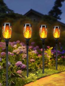 4/8/12 件户外太阳能手电筒，太阳能 LED 闪烁火焰灯，用于花园装饰，自动开/关，适用于草坪、庭院、小路、车道、景观照明