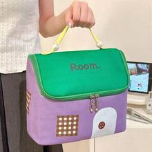 1 件装 PU 化妆包 可爱房子形状旅行化妆包 洗漱用品收纳盒 可装刷子和珠宝