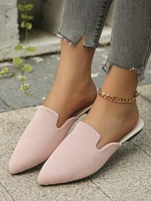 超大码美国尺码 5-11 女式尖头淡粉色一脚蹬平底穆勒鞋，新款秋季户外日常乐福鞋，PU 皮革软底休闲平底一脚蹬百搭正装鞋