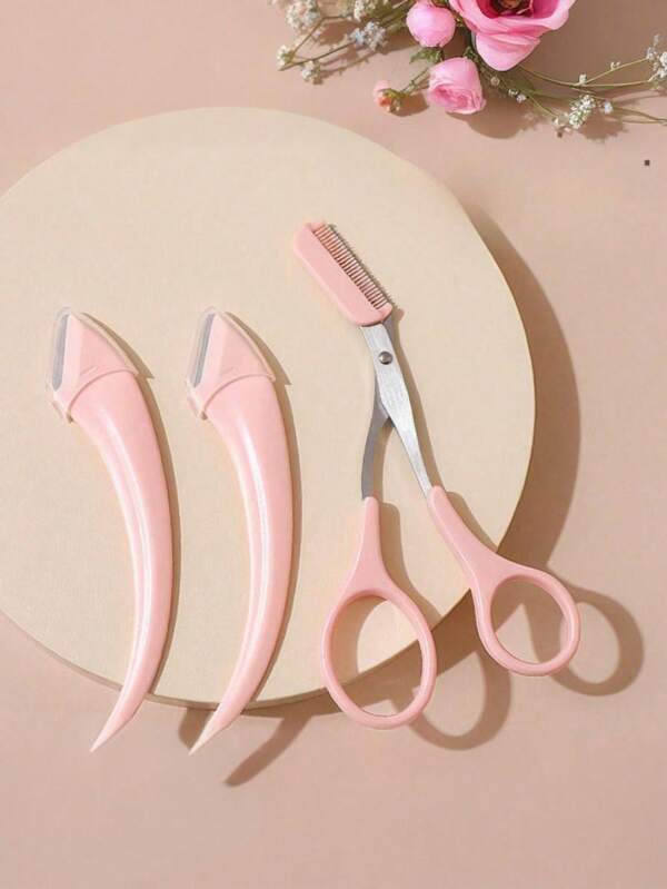 3Pcs/Set Eyebrow Clippers/Crescent Shaped Eyebrow Trimmer, Safe Blade, Novice Eyebrow Scraper, Male/Female Exclusive Set Back To School