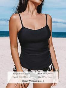 Women's Tankini Sets Two Piece Swimsuit Scoop Neck Ruched Adjustable Straps Drawstring Mid Rise