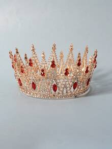 1pcs  Geometric    Boho    Zinc Alloy    Rhinestone    Grand Bridal Wedding Crown Headwear Diamond Crown Hair Accessories Super Grand Queen Crown Princess Wedding Accessories  Annual - 紅色 - 查看 3
