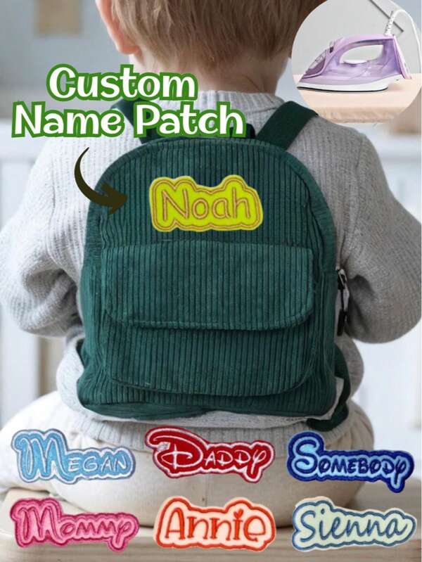 Bestickte Namensaufnäher - personalisierte Bügel-/Aufnäh-Etiketten für Rucksäcke, Jacken, Hüte, ideal für Rückkehr zur Schule und Geschenkideen