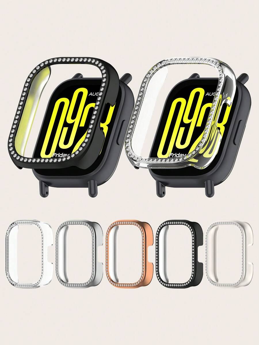 1 件纯色时尚女式单排水钻 PC 智能手表保护壳，适用于 Redmi Watch 5 Active