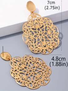 1 par de pendientes vintage versátiles para mujer con diseño floral hueco ovalado liso y geométrico de metal