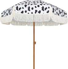 7ft Patio Umbrella With Fringe Outdoor Tassel Umbrella UPF50+ Premium Steel Pole And Ribs Push Button Tilt, Cow Polka Dots - Multicolor - View 1
