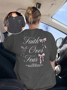 Camiseta de verano para mujer talla grande, camiseta con estampado de eslogan y lazo, vestido para tienda de resort de la isla de Ibiza, trabajo, graduación, playa - Gris Oscuro - Ver 7