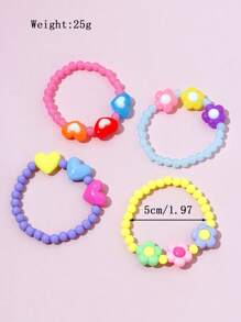 4pcs/Set Cute Heart & Flower Pearl Beaded Bracelet Sets, Suitable For Daily, Holiday, Festival Wear, Random Colors