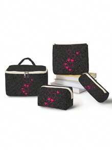 4-Piece/Set Quilted Random Pattern Ballpoint Pen Core Multi Functional Travel Makeup Bag, Large Capacity Makeup Bag, Makeup Bag, Skincare Bag, Large Capacity Travel Makeup Bag, Makeup Bag, Skincare Bag, Toilet Bag Packaging Box, Travel Necessities, Cruise Necessities, Dormitory Necessities,
