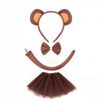 4 件套卡通猴子服装配饰（头带 + 蝴蝶结 + 尾巴 + 芭蕾舞裙），非电动，无羽毛，涤纶，非常适合派对、生日、婚礼装饰