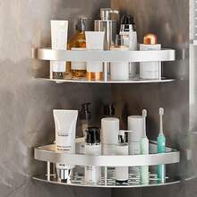 1/2/3-Pack No-Drill Corner Shower Rack, Large-Capacity Shower Basket, Shampoo And Shower Gel Rack, Bathroom Sundries Rack, No-Drill Wall-Mounted Bathroom Supplies, Silver/Black Back To School - Silver - View 1