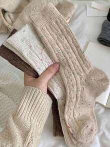 3pairs Women's Thick Warm Wool Vintage Style Mid-Calf Socks For Autumn And Winter