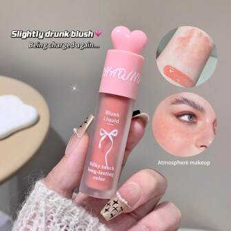 SHAQINUO 柔粉色腮红液，丝滑保湿配方，不粘腻，贴合肌肤，显色度鲜艳，自然透明，易于涂抹，持久，打造红润亮泽的肤色