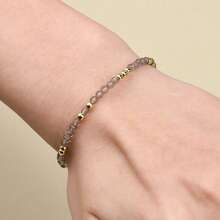 1 件 3 毫米简约优雅波西米亚风格天然海蓝宝石、虎眼石、雪花黑曜石手链，适合女性日常和节日佩戴 - 17cm,3mm - 查看 7