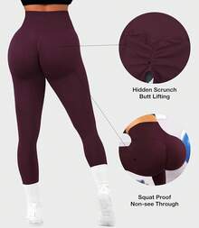 JGS1996 Hidden Scrunch Butt Lifting Leggings For Women Tummy Control High Waisted Workout Gym Seamless Impact Yoga Pants - Tác động Burgundy - Xem 2
