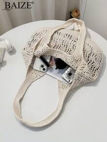 ENBEI Modische neue weiße gehäkelte Handtasche für Herbst/Winter, leicht und einfach zu tragen, große Kapazität gewebte Tragetasche, Damentasche, neue Damentasche für Herbst/Winter, beste Herbst Umhängetasche, geeignet für Pendeln, Reisen, Einkaufen, Rückkehr zur Schule, große Kapazität Handtasche, neues stilvolles Design, perfekt passend zu Herbstoutfits, Weihnachtsgeschenk - Khaki - Übersicht 7