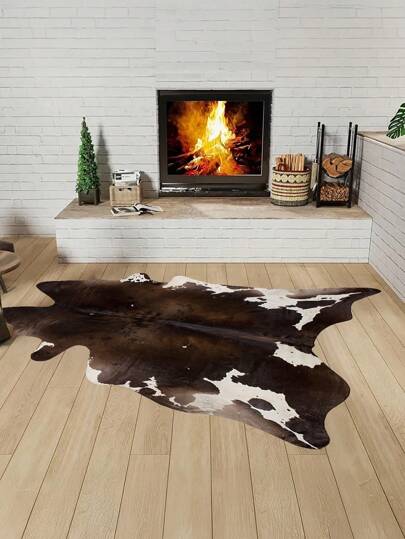 1pc Asymmetrical Imitation Cowhide Printed Carpet - Rural Farmhouse Style Home Decoration Carpet, Living Room Carpet, Homestay Room Decoration Carpet - Suitable For Kitchen, Dining Room, Living Room, Corridor Mats