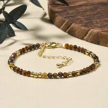 1 件 3 毫米简约优雅波西米亚风格天然海蓝宝石、虎眼石、雪花黑曜石手链，适合女性日常和节日佩戴 - 17cm,3mm - 查看 5