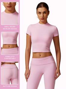 MFVIM Pink Women's 2 Pieces Summer Active Set - High-Waist Micro-Flared Leggings & Fitted Running Tee - Versatile Outdoor Casual Yoga Activewear
