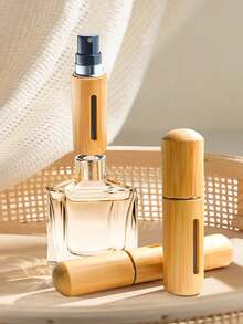 2pcs/1pc 5oz And 1pc 8oz Bamboo Shell Perfume Atomizer Bottles 8581, Mini Refillable Spray Bottles, 3ml Glass Sample Vials