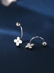 Clavo de ombligo de flor de plata de ley 999, estilo minimalista, hebilla de ombligo de moda y versátil para mujer, apta para el uso diario
