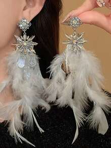 1 Cặp bông tai đính pha lê và lông vũ gợi cảm nhiều màu sắc, Phụ kiện dự tiệc thời trang - lông vũ - Xem 30