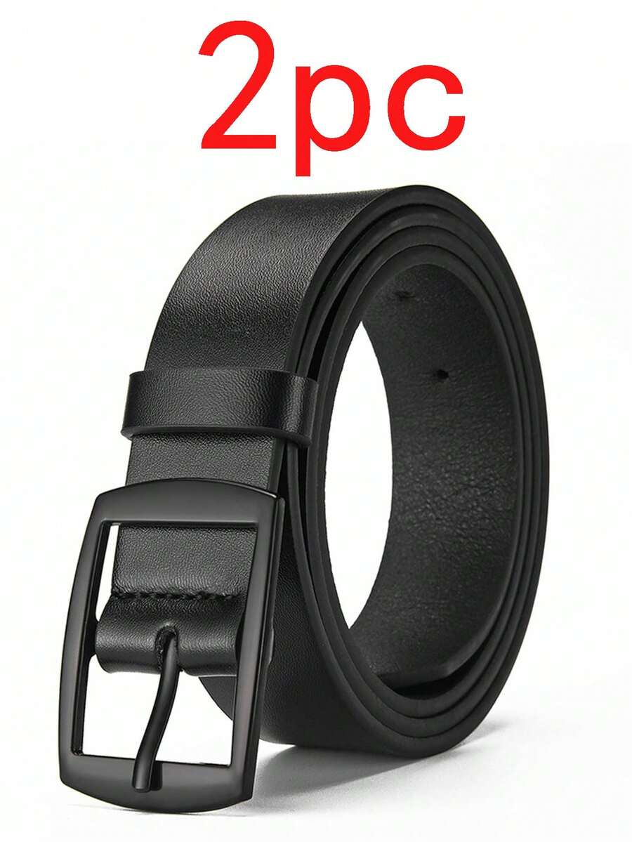 2条装男士时尚PU皮腰带，简约复古设计，光滑扣环，适合男士日常穿着，秋季、万圣节、秋冬季配饰，适合青少年、青年、男士，休闲、户外、运动、度假、毕业礼物、生日礼物、日常穿着