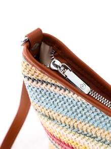 Fashionable Women's Adjustable Strap Multicolor Woven Crossbody Bag, Scratch-Resistant And Durable Fabric, Bohemian Style Weaving Purse Suitable For Commuting And Casual Outfit