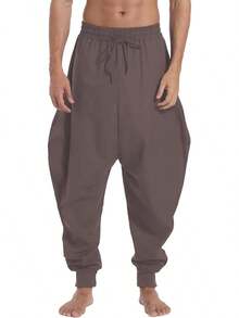 Men's Drawstring  Hippie Harem Pants Loose Drop Crotch Trousers-2025 - 淺棕色 - 查看 9