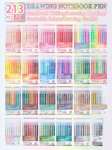 1 Set Of 207 Colors/213 Pcs Handbook Neutral Pen, Highly Attractive Ins Style High Capacity Morandi / Mori / Warm / Skin Color Flesh Tone / Fluorescent Handbook Pen, Students Highlighting Markers, Art Painting Anime Comics Special Color Markers Neutral Pens Can Be Stacked Color Girl Heart Drawing Water Pen