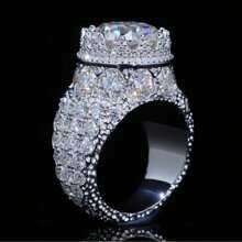 1pc Men's Luxury White Gold Plated Elegant Crown Zirconia Stone Wedding Engagement Hip-Hop Ring