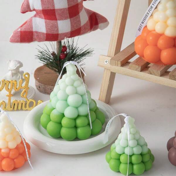 1 pièce Bougies d'aromathérapie en forme d'arbre de Noël sphérique, cadeaux de décoration d'ambiance de Noël transfrontalière, fournitures de fête de Noël, décorations de bureau pour Noël