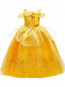 8 件套女童套装黄色细肩带蝴蝶结花卉芭蕾舞裙配饰，儿童角色扮演服装，适合节日派对、圣诞节