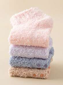 3 Pairs Random Women's Soft Coral Fleece Anti-Slip Ankle Socks, Warm Lining, Cozy Comfort Slippers For Indoor