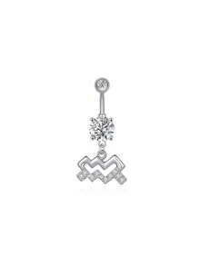 1 bucată culoare argintie culoare auriu-roz douăsprezece constelații zirconia sexy lung inel pentru buric piercing din oțel chirurgical femei inel pentru buric