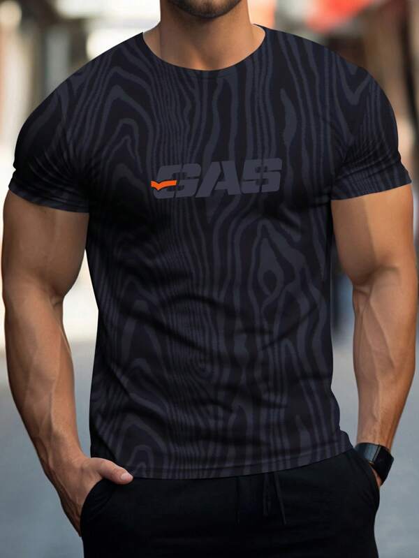 Men's Breathable Casual Short Sleeve Crew Neck T-Shirts In, Gradient Graphic, Polyester Blend, Machine Washable For Summer Sports & Leisure Tops